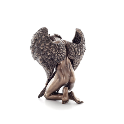 Kneeling Angel with Half-closed Wings Hiding His Head with His Hands 16cm Full-body Statue with Bronze Electroplating by Verones