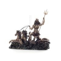 Poseidon: The God of the Sea, Earthquakes, Earth, Storms and Words in a Chariot 19cm Full Body Veronese Bronze Electrolysis Stat