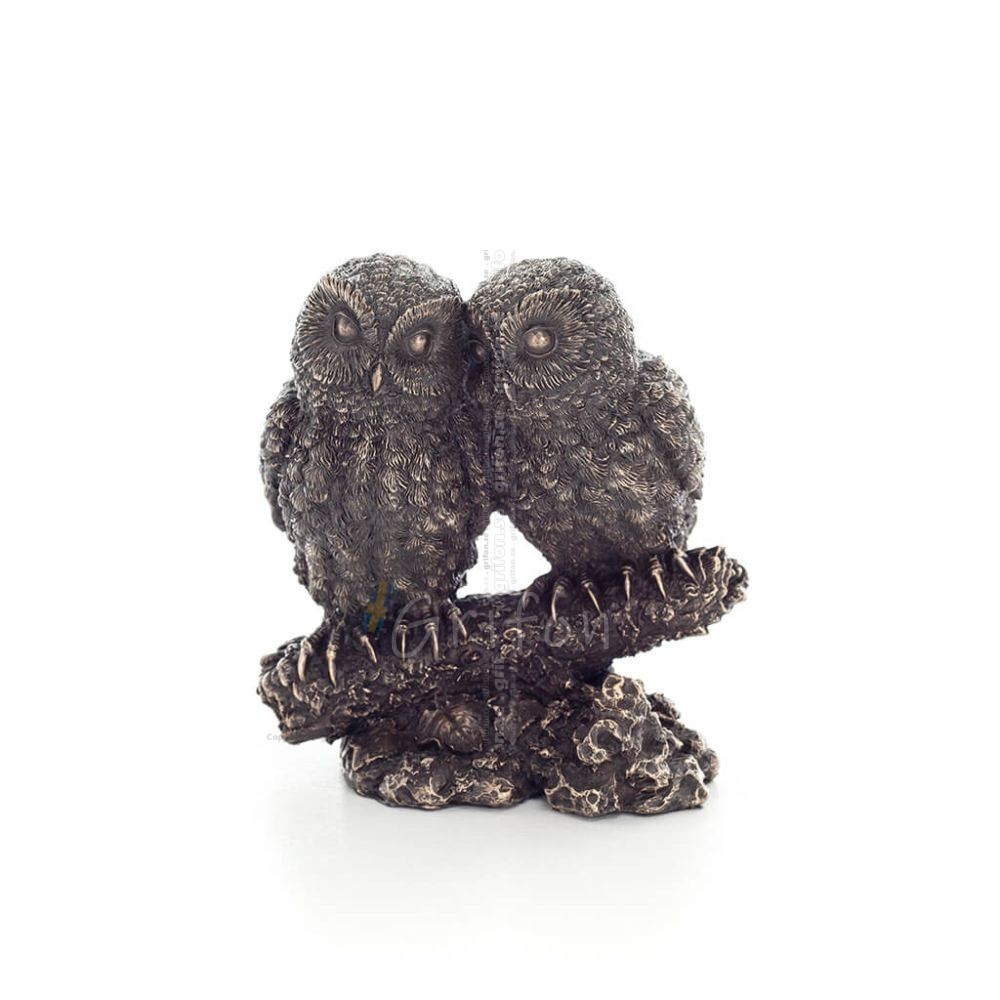 Pair of owls on a branch 13cm Veronese Electrolytic Bronze Full Body Statue Veronese 1 - grifon.se 
