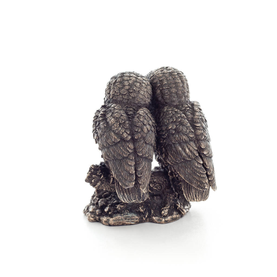 Pair of owls on a branch 13cm Veronese Electrolytic Bronze Full Body Statue Veronese 3 - grifon.se 