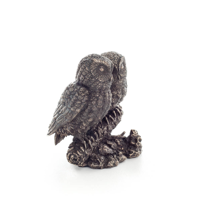 Pair of owls on a branch 13cm Veronese Electrolytic Bronze Full Body Statue Veronese 5 - grifon.se 