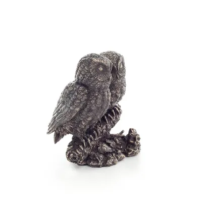Pair of owls on a branch 13cm Veronese Electrolytic Bronze Full Body Statue Veronese 5 - grifon.se 
