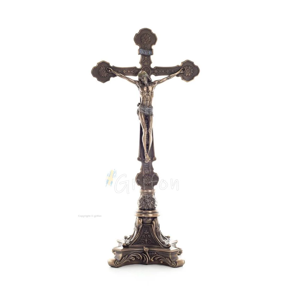 Jesu Kristi kors på en bas 33x15.5 cm helkroppsstaty med Veronese bronselektrolys Veronese 1 - grifon.se 