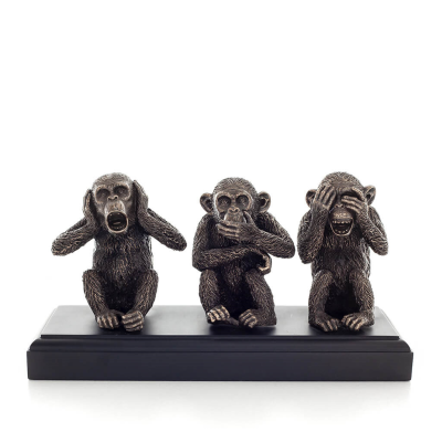 Three wise monkeys, I do not hear, I do not see, I do not speak 26x13cm Veronese Electrolytic Bronze Full Body Statue Veronese 1