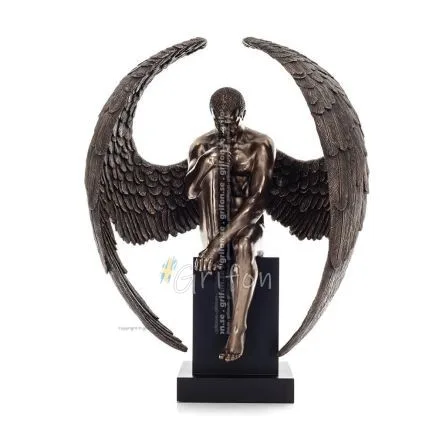 Sittande ängel på bas med halvöppna vingar 66 cm Helkroppstaty Figurin med Bronselektrolys Veronese, Andlig Veronese 1 - grifon.