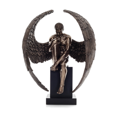 Seated Angel on base with half-opened wings 66cm Full-body statue Figurine with Bronze Electrolysis Veronese, Spiritual Veronese