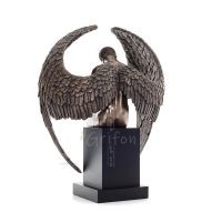 Seated Angel on base with half-opened wings 66cm Full-body statue Figurine with Bronze Electrolysis Veronese, Spiritual Veronese