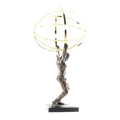 Atlas eller Atlas, Titan: The Leader of the Titanids 50,5 cm Veronese brons galvaniserad helkroppsstaty, antikens Grekland Veron