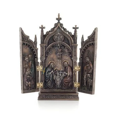 Bordstriptyk, tjänarens Jesu födelse i en katedral 22x11 cm med Veronese bronselektrolys, Christian Veronese 1 - grifon.se 