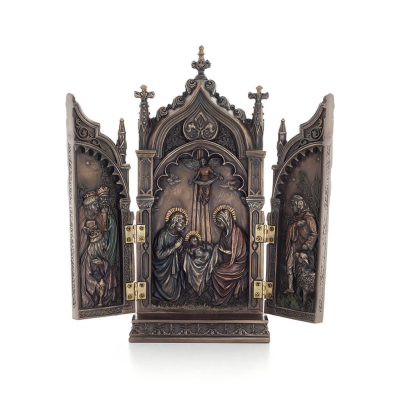 Bordstriptyk, tjänarens Jesu födelse i en katedral 22x11 cm med Veronese bronselektrolys, Christian Veronese 1 - grifon.se 