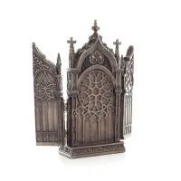 Table-top triptych, The Nativity of Jesus the Servant in a Cathedral 22x11cm with Veronese Bronze Electrolysis, Christian Verone