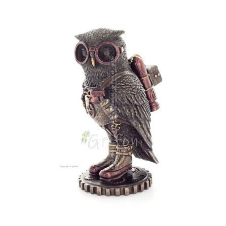 Owl or Glaucus: the sacred bird, symbol of wisdom, prudence, with binoculars 16cm Veronese Bronze Electrolysis Full Body Statue