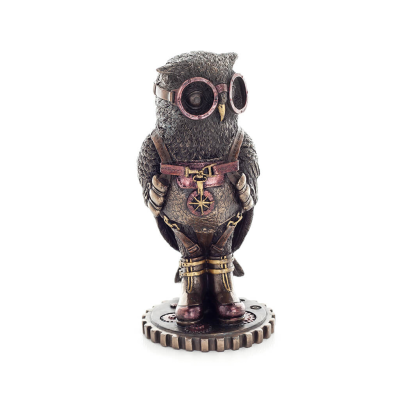 Owl or Glaucus: the sacred bird, symbol of wisdom, prudence, with binoculars 16cm Veronese Bronze Electrolysis Full Body Statue 