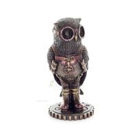 Owl or Glaucus: the sacred bird, symbol of wisdom, prudence, with binoculars 16cm Veronese Bronze Electrolysis Full Body Statue 