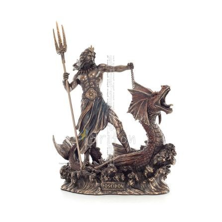 Neptune: The God of the Sea, Earthquakes, Earth, Storms and Words on a Dragon 20cm Electrolytic Bronze Veronese Statue Veronese 