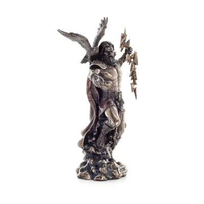 Zeus or Zeus: The God of Heaven, Lightning, Law, Thunder, with Lightning Bolt 25cm Full Body Veronese Bronze Electrolysis Verone