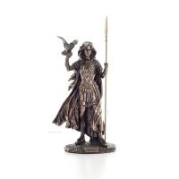 Athena or Athene or Athina: The goddess of wisdom with spear and an owl with open wings in her hand, 30.5 cm Full-body statue Ve