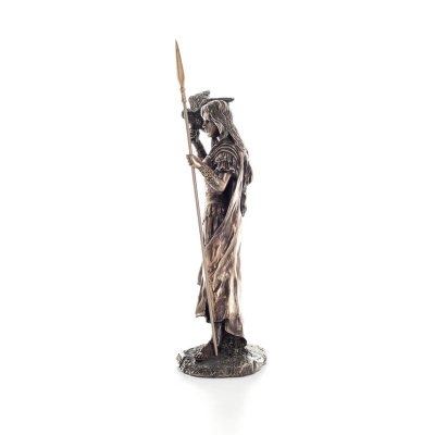 Athena or Athene or Athina: The goddess of wisdom with spear and an owl with open wings in her hand, 30.5 cm Full-body statue Ve