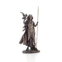 Athena or Athene or Athina: The goddess of wisdom with spear and an owl with open wings in her hand, 30.5 cm Full-body statue Ve