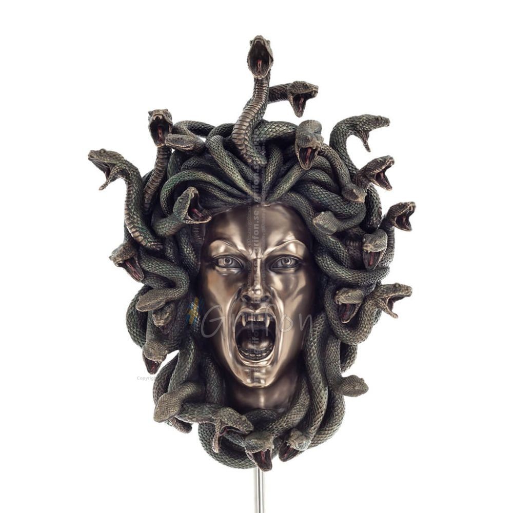 Medusa: The Wild-Eyed Mermaid in a Mask Väggmonterad 37 cm Veronese brons elektrolytisk staty i full längd, antikens Grekland Ve