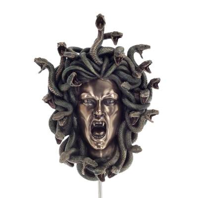 Medusa: The Wild-Eyed Mermaid in a Mask Wall-Mounted 37cm Full-Length Veronese Bronze Electrolytic Statue, Ancient Greece Verone