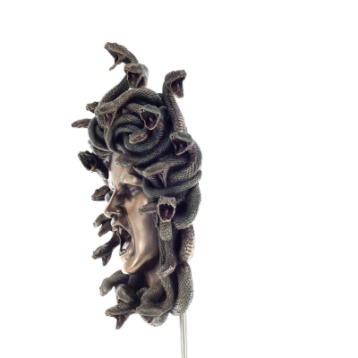 Medusa: The Wild-Eyed Mermaid in a Mask Väggmonterad 37 cm Veronese brons elektrolytisk staty i full längd, antikens Grekland Ve