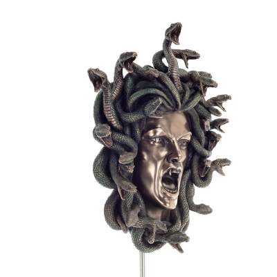 Medusa: The Wild-Eyed Mermaid in a Mask Väggmonterad 37 cm Veronese brons elektrolytisk staty i full längd, antikens Grekland Ve