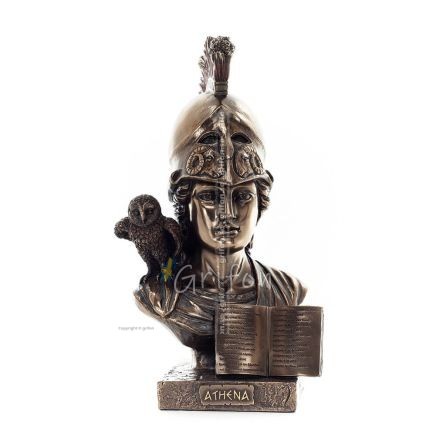 Athena or Athana or Athene: The goddess of wisdom with a helmet, book, and a 22.5 cm owl bust, statue Veronese 1 - grifon.se 