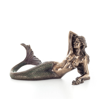 Mermaid: The Most Beautiful Demon, Reclining Resting on Left Hand 17x29cm Veronese Bronze Electrolysis Full Body Statue Veronese