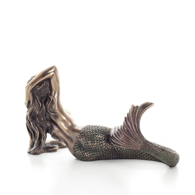 Mermaid: The Most Beautiful Demon, Reclining Resting on Left Hand 17x29cm Veronese Bronze Electrolysis Full Body Statue Veronese