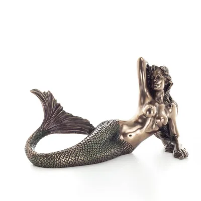 Mermaid: The Most Beautiful Demon, Reclining Resting on Left Hand 17x29cm Veronese Bronze Electrolysis Full Body Statue Veronese
