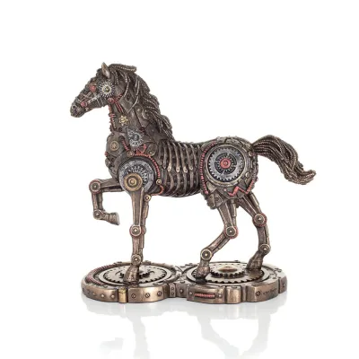 Häst eller Equine, gående häst, Steampunk stil, 24 cm. Helkroppsstatyett med brons elektroplätering Veronese Veronese 3 - grifon