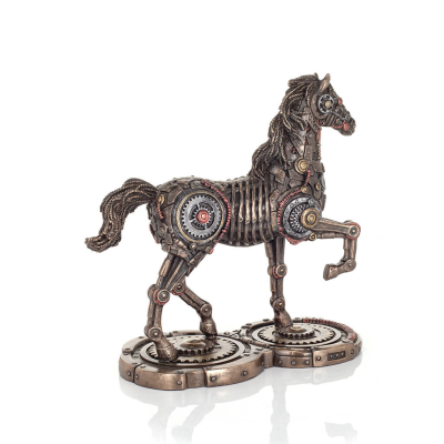 Häst eller Equine, gående häst, Steampunk stil, 24 cm. Helkroppsstatyett med brons elektroplätering Veronese Veronese 4 - grifon