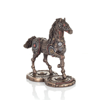 Häst eller Equine, gående häst, Steampunk stil, 24 cm. Helkroppsstatyett med brons elektroplätering Veronese Veronese 5 - grifon