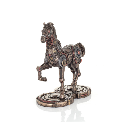 Häst eller Equine, gående häst, Steampunk stil, 24 cm. Helkroppsstatyett med brons elektroplätering Veronese Veronese 6 - grifon
