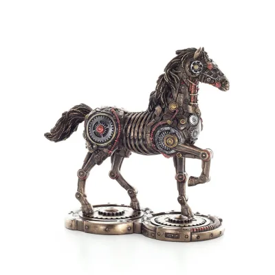 Häst eller Equine, gående häst, Steampunk stil, 24 cm. Helkroppsstatyett med brons elektroplätering Veronese Veronese 7 - grifon