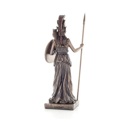 Athena or Athene or Athina: The goddess of wisdom with spear, shield & owl 20cm Full-body statue with bronze electroplating Vero