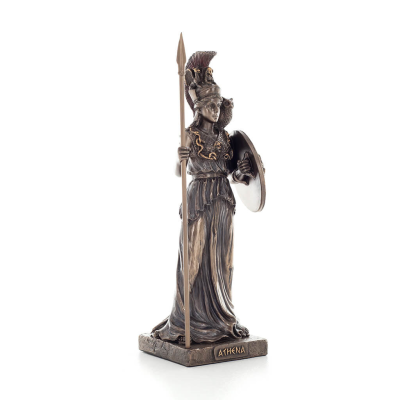 Athena or Athene or Athina: The goddess of wisdom with spear, shield & owl 20cm Full-body statue with bronze electroplating Vero