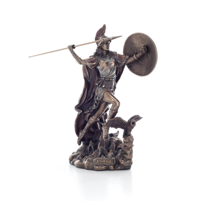 Athena or Athene: The goddess of wisdom from ancient Greece, with a spear & shield ready for attack and an owl with Bronze Elect