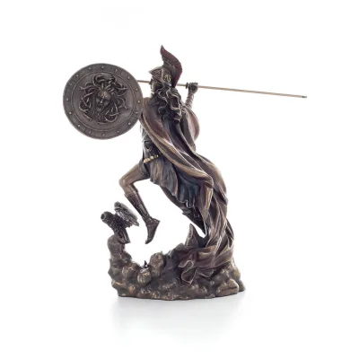 Athena or Athene: The goddess of wisdom from ancient Greece, with a spear & shield ready for attack and an owl with Bronze Elect