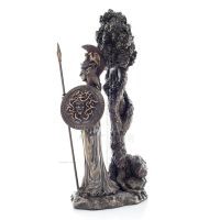 Athena or Athana or Athene: The goddess of the olive tree and wisdom sitting next to an olive tree, 24.5 cm statue with bronze e
