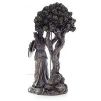 Athena or Athana or Athene: The goddess of the olive tree and wisdom sitting next to an olive tree, 24.5 cm statue with bronze e