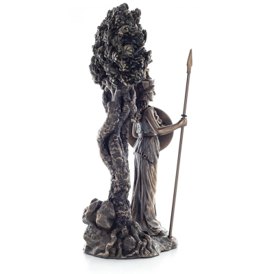 Athena or Athana or Athene: The goddess of the olive tree and wisdom sitting next to an olive tree, 24.5 cm statue with bronze e