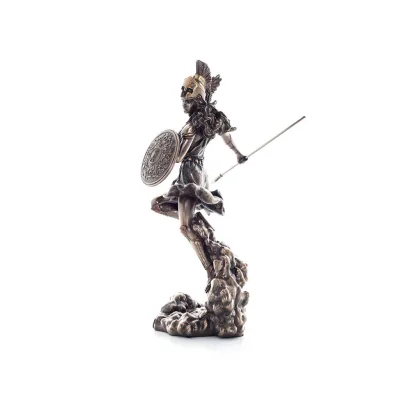 Athena or Athene: The goddess of wisdom 23cm with a spear, shield, helmet, and owl in attack with Veronese Bronze Electrolysis, 