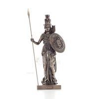 Athena or Athene: The goddess of wisdom 50 cm with a spear, shield, helmet, and owl with Veronese Bronze Electrolysis, ancient V