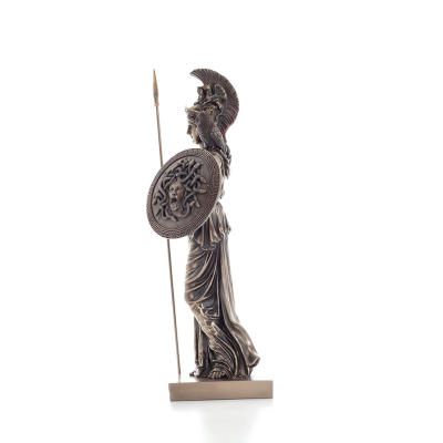 Athena or Athene: The goddess of wisdom 50 cm with a spear, shield, helmet, and owl with Veronese Bronze Electrolysis, ancient V