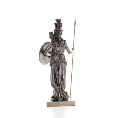 Athena or Athene: The goddess of wisdom 50 cm with a spear, shield, helmet, and owl with Veronese Bronze Electrolysis, ancient V
