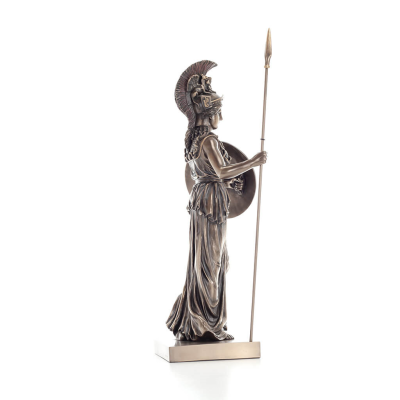 Athena or Athene: The goddess of wisdom 50 cm with a spear, shield, helmet, and owl with Veronese Bronze Electrolysis, ancient V