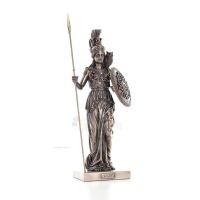 Athena or Athene: The goddess of wisdom 50 cm with a spear, shield, helmet, and owl with Veronese Bronze Electrolysis, ancient V