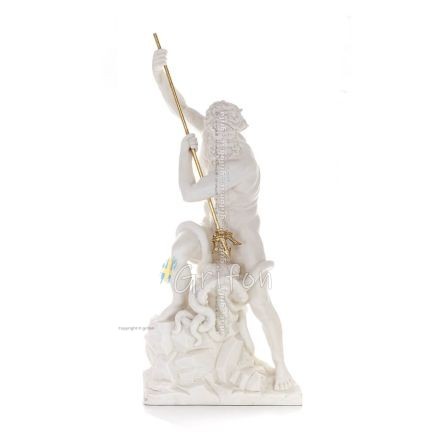 Poseidon: Havets gud, jordbävningar, jord, stormar och ord 82 cm helkroppsstaty, typ polyester alabaster marmor Alabaster 1 - gr